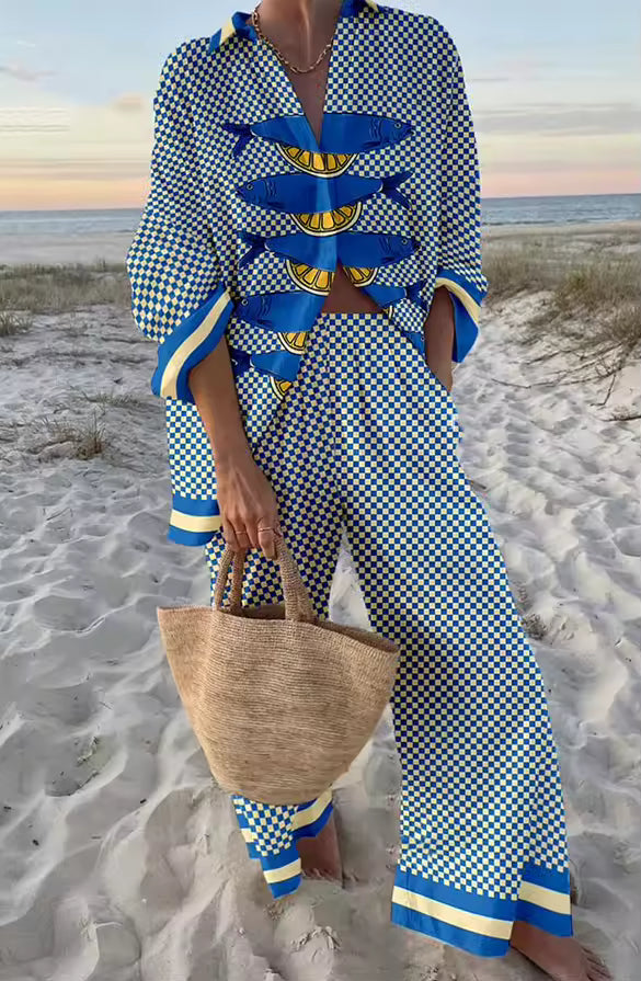 Linda | Elegant Printed Loose Fit Two Piece Summer Set