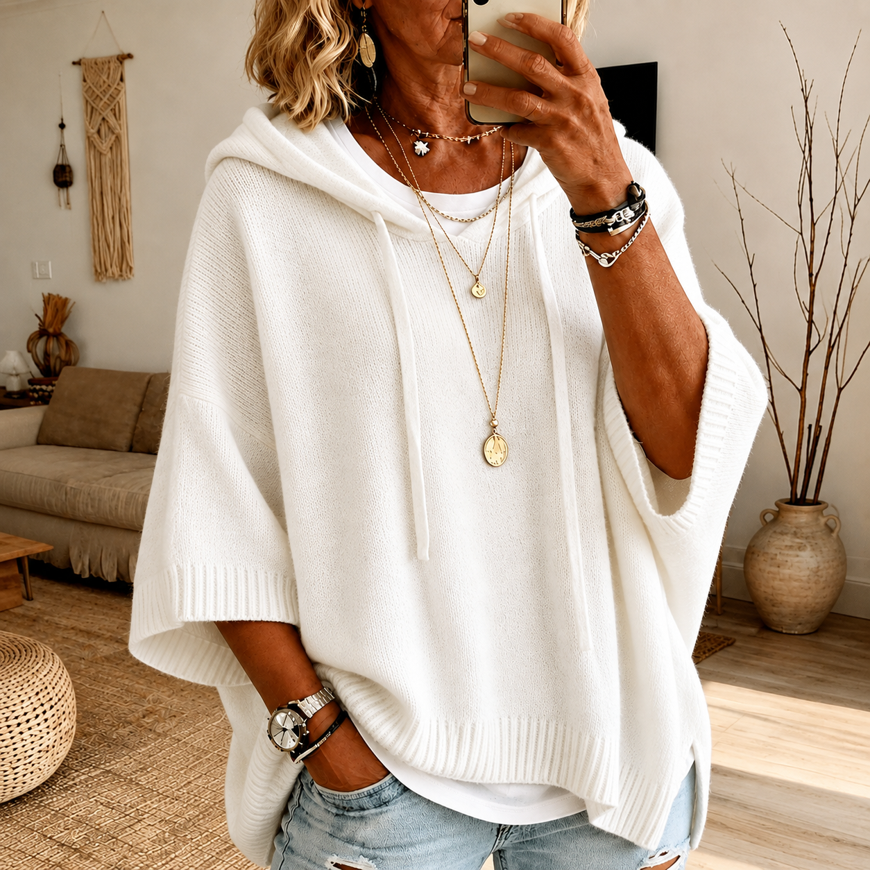 Élise – Pull Poncho Bianco