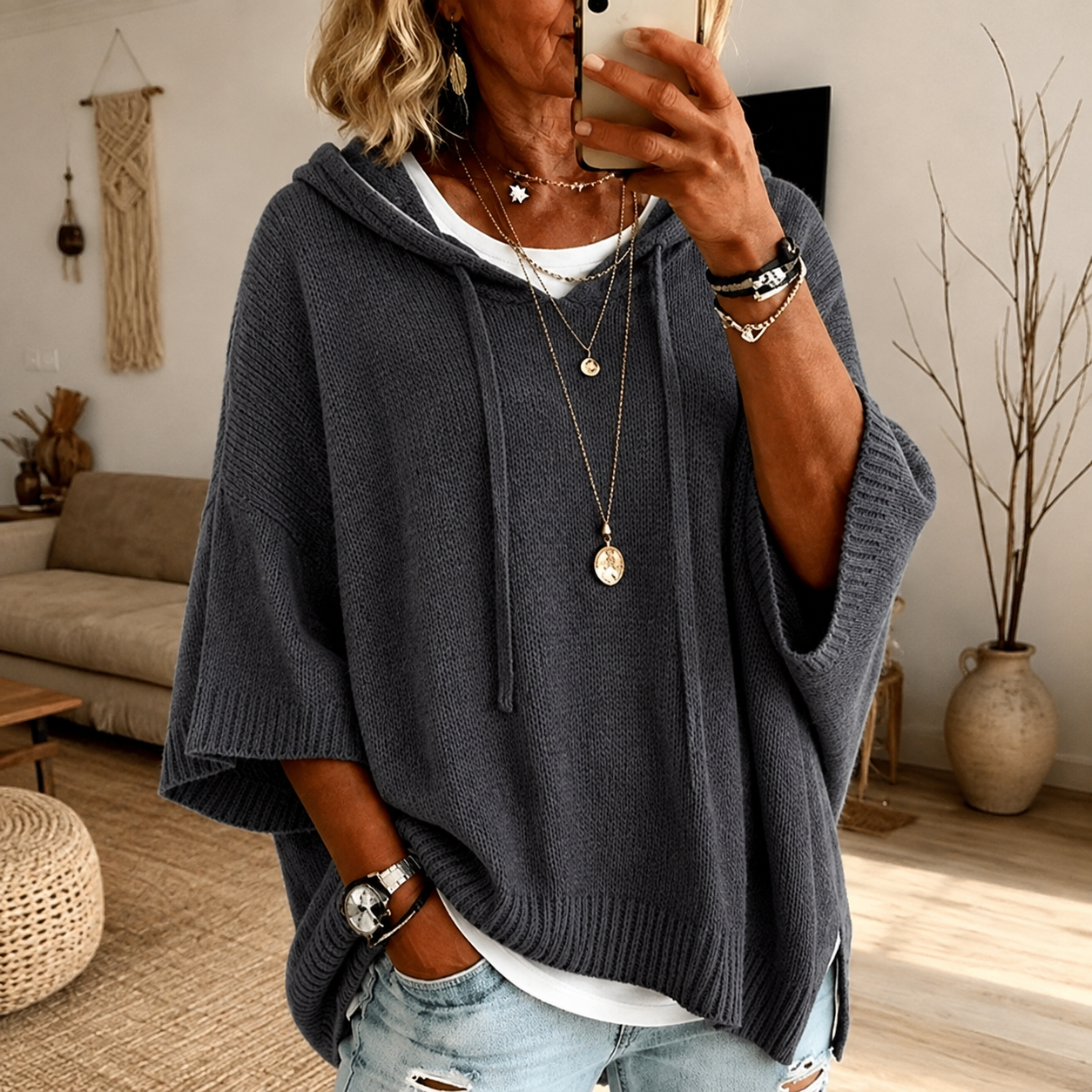 Océane | Pullover Poncho Oversize con Cappuccio
