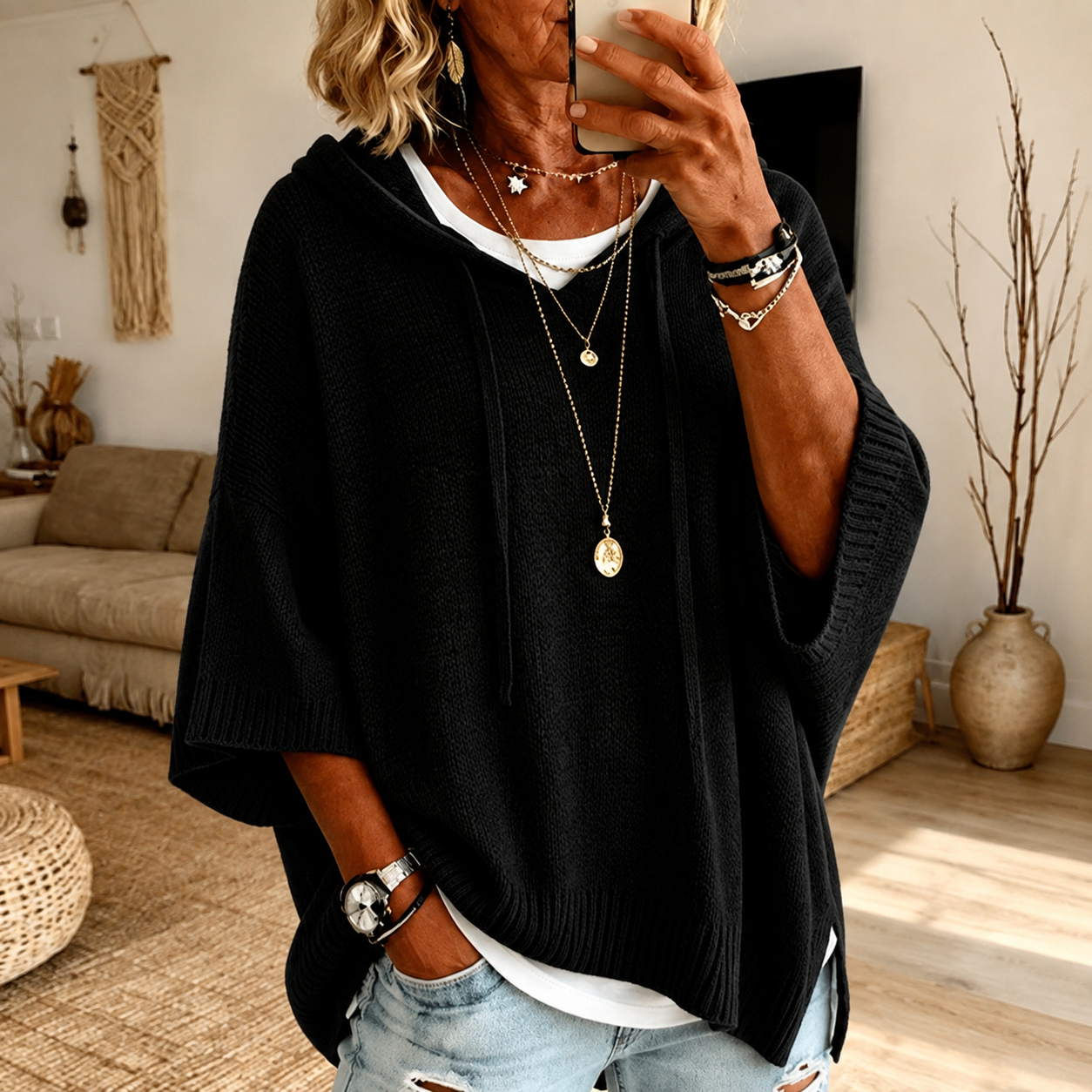 Océane | Pullover Poncho Oversize con Cappuccio