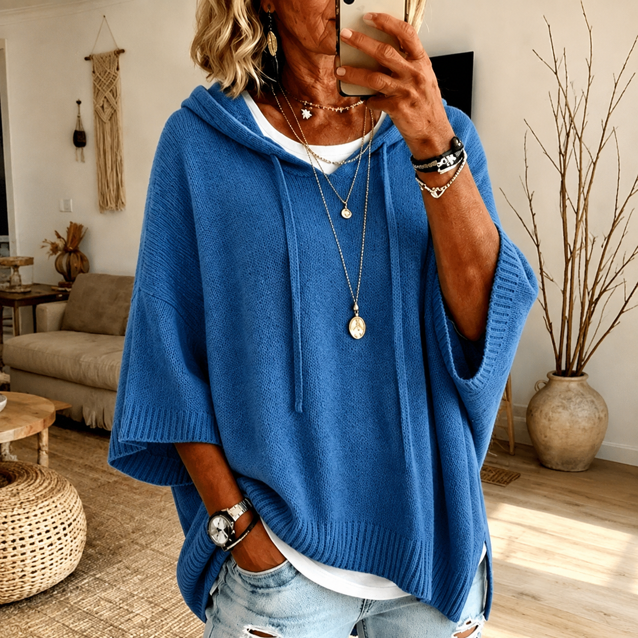 Océane | Pullover Poncho Oversize con Cappuccio