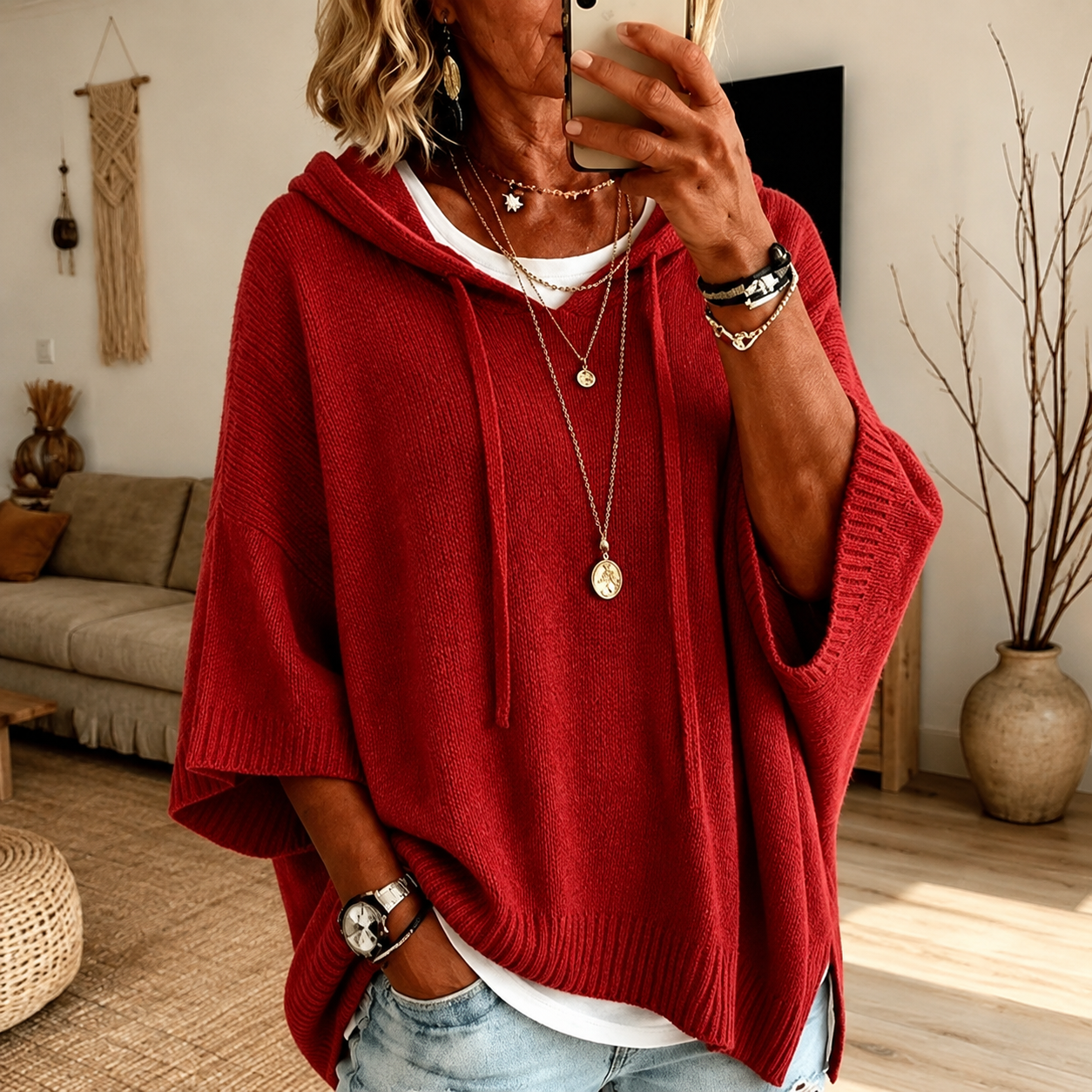 Océane | Pullover Poncho Oversize con Cappuccio