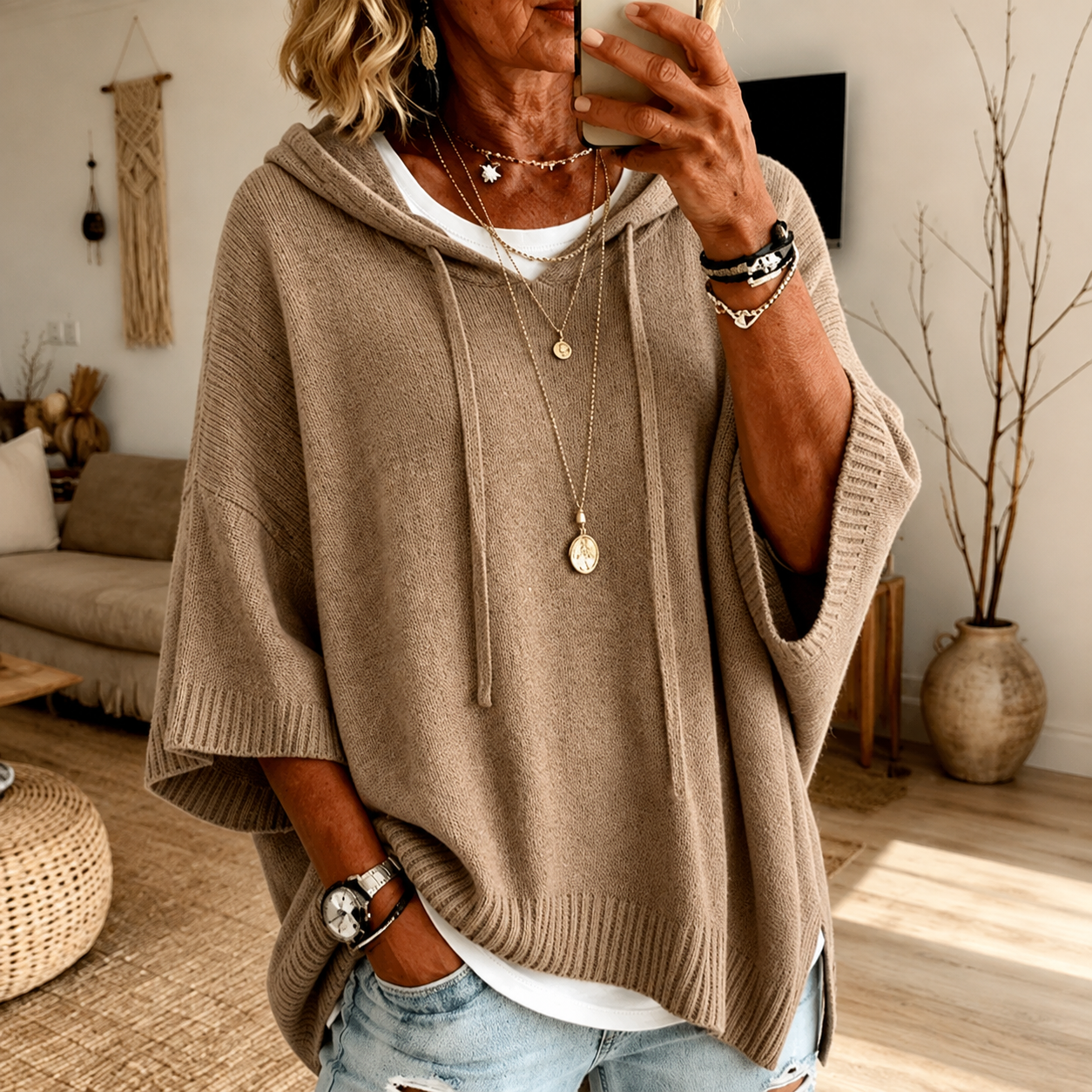 Océane | Pullover Poncho Oversize con Cappuccio