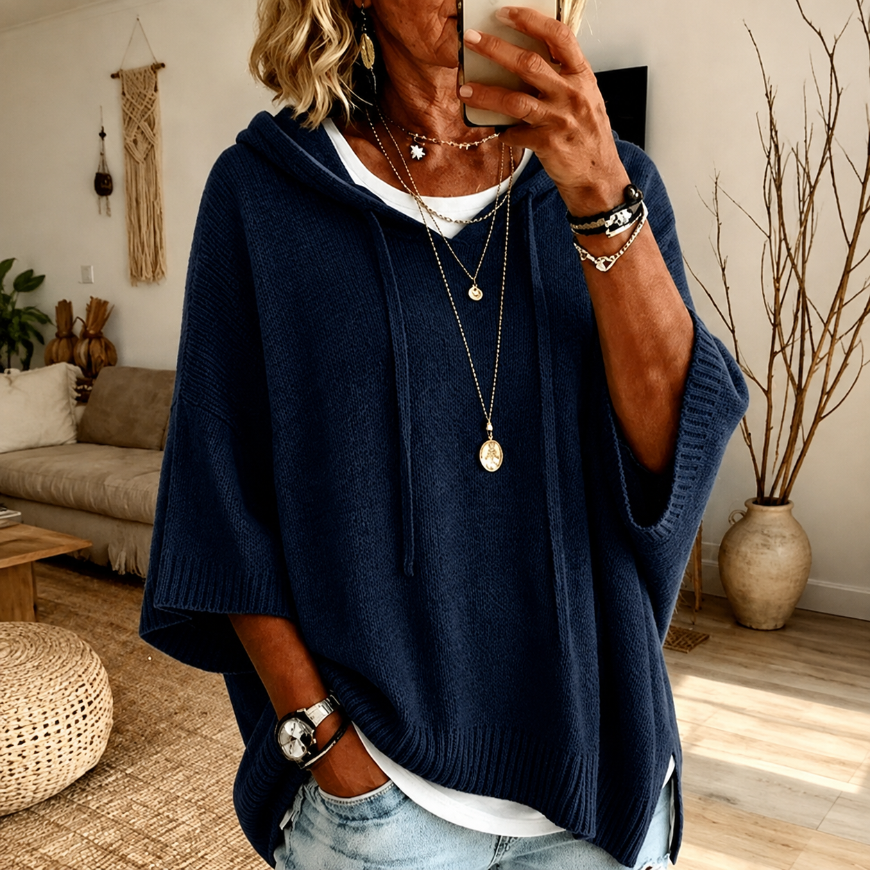 Océane | Pullover Poncho Oversize con Cappuccio