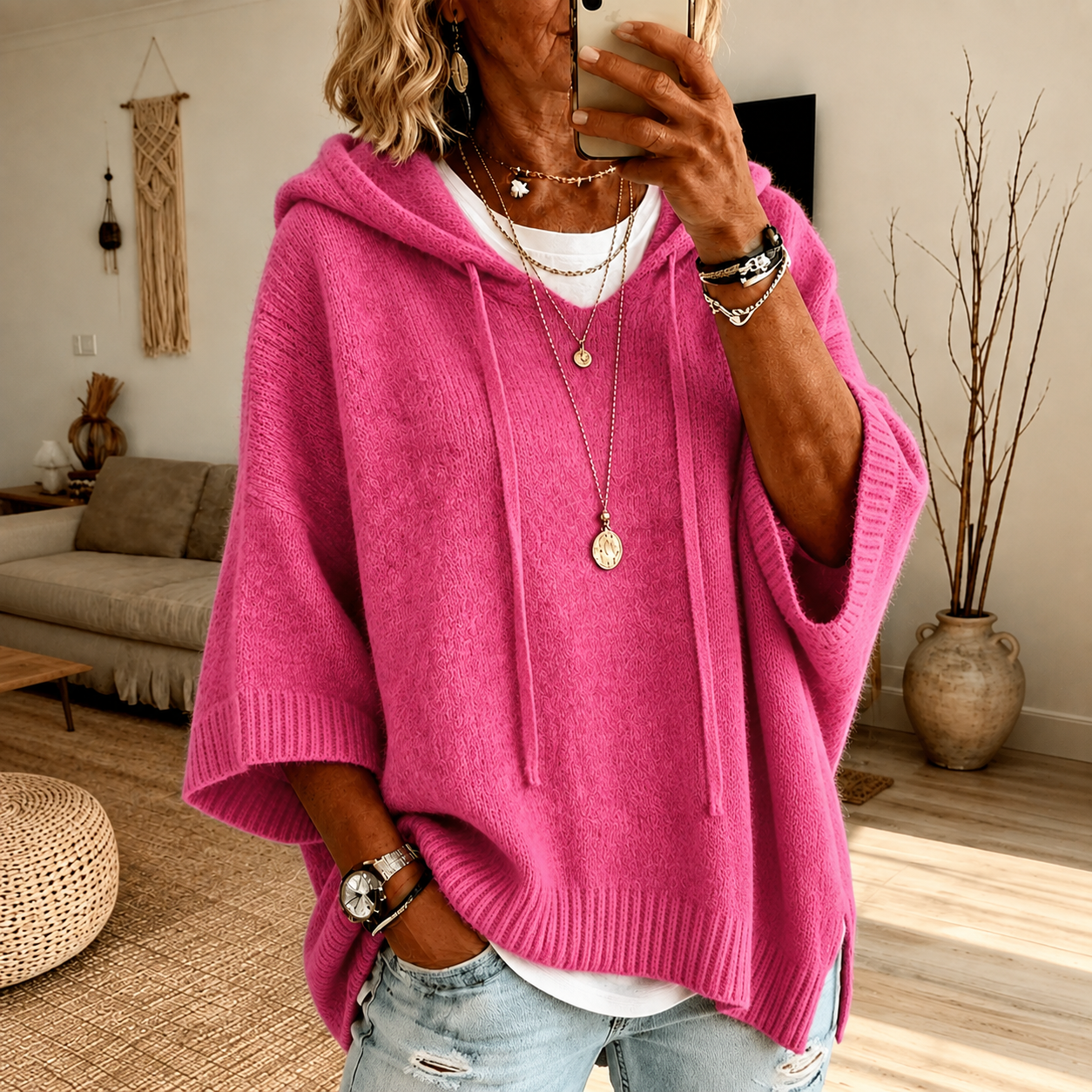 Océane | Pullover Poncho Oversize con Cappuccio