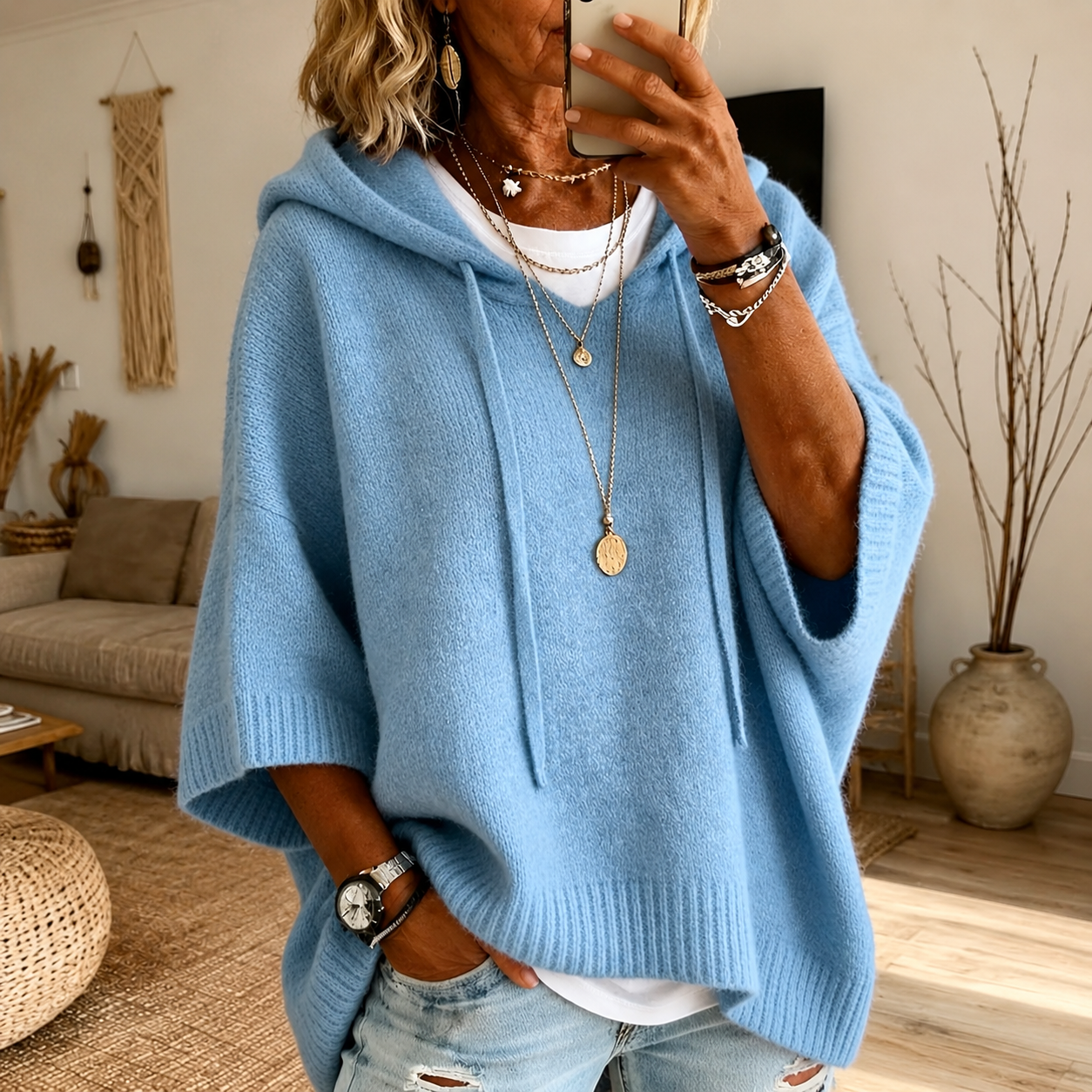 Océane | Pullover Poncho Oversize con Cappuccio