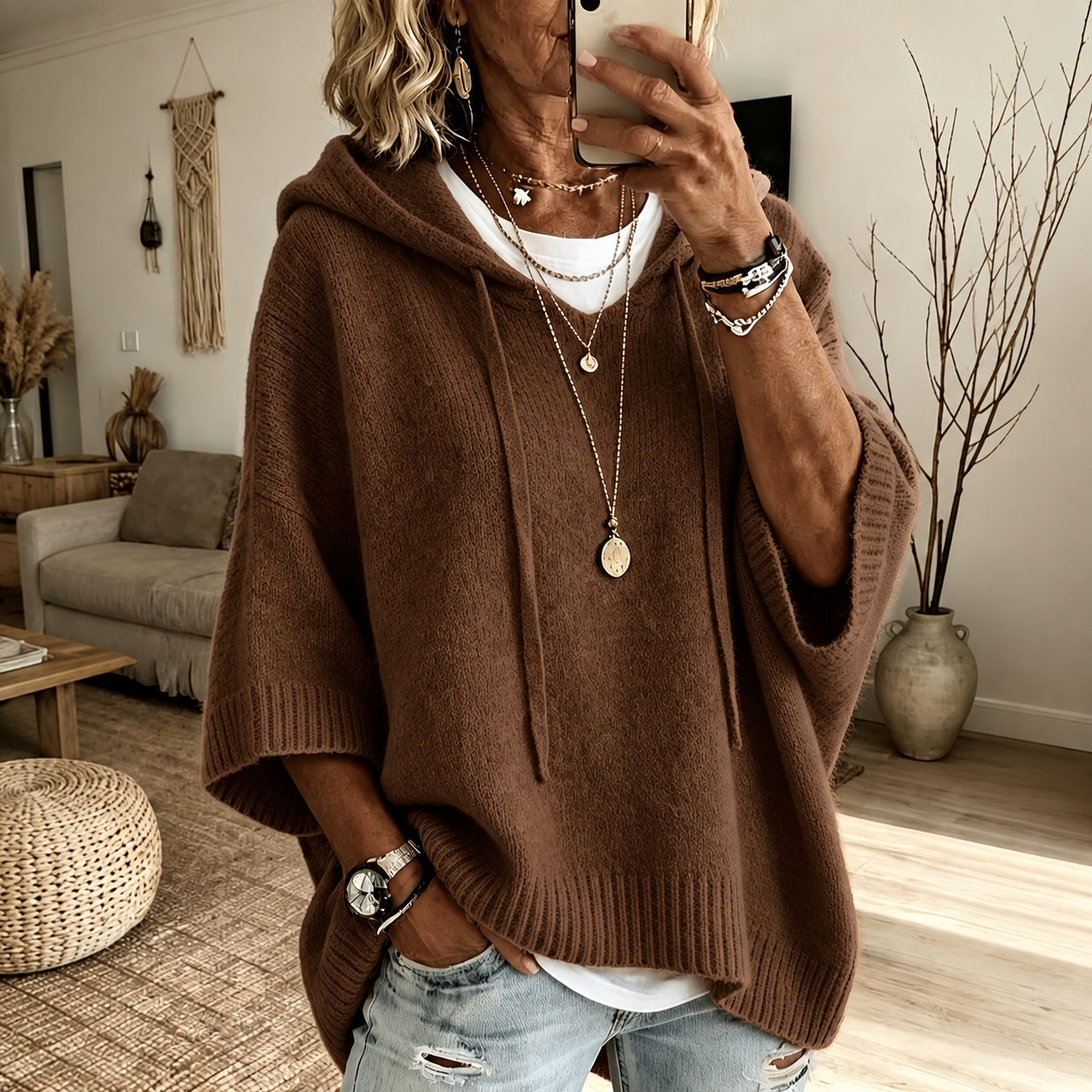 Océane | Pullover Poncho Oversize con Cappuccio