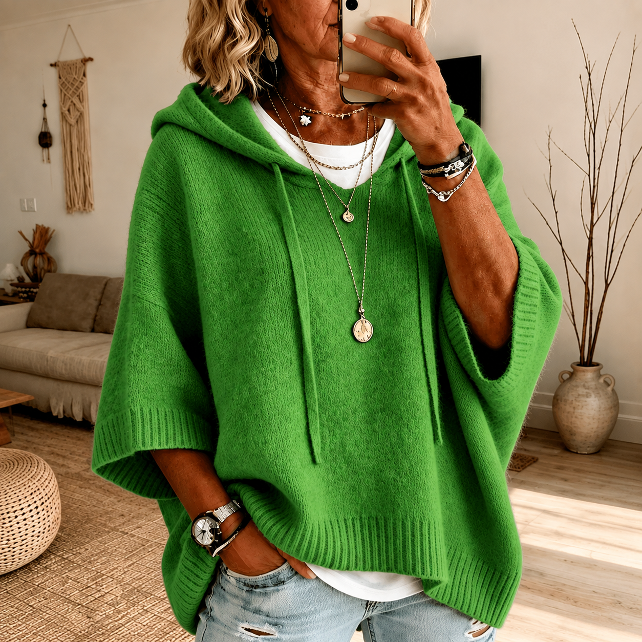 Océane | Pullover Poncho Oversize con Cappuccio