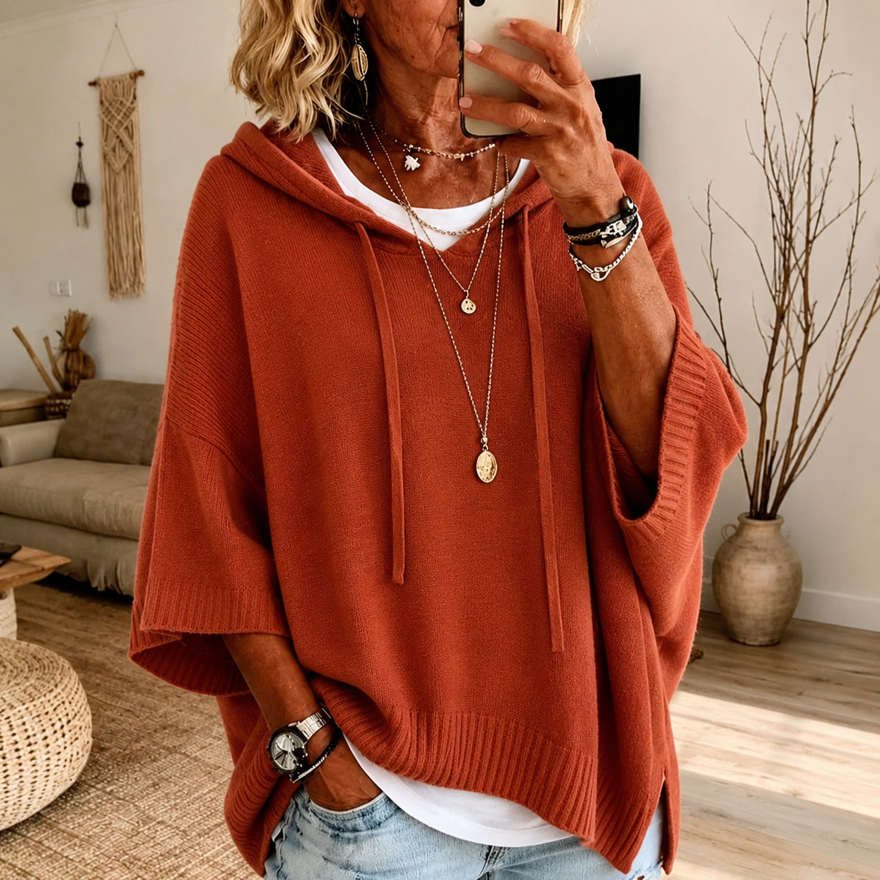 Océane | Pullover Poncho Oversize con Cappuccio