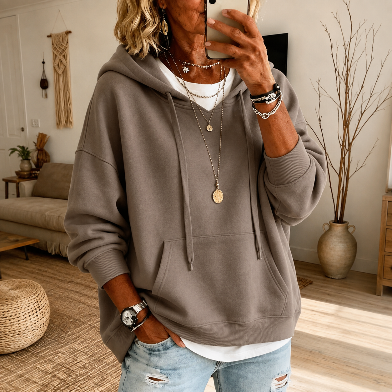 Felpa Oversize Con Cappuccio Confortevole