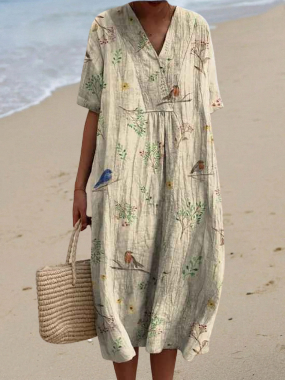Margaret - Vibrant Floral Garden Print Flowy Summer Dress