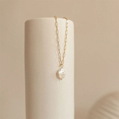 KOS Pearl-Embellished Gold Paperclip Necklace