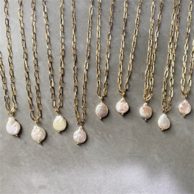 KOS Pearl-Embellished Gold Paperclip Necklace