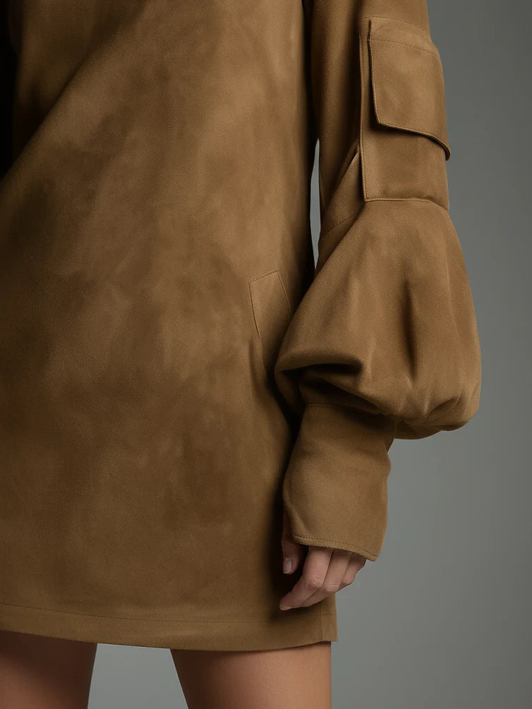 Buy | Oversized Suede Mini Dress with High Neck