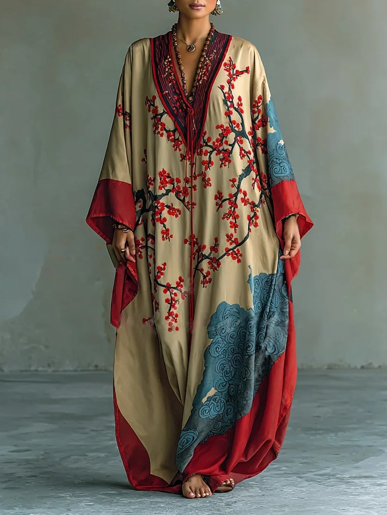 Lara | Elegant Floral Batwing Sleeve Summer Maxi Dress