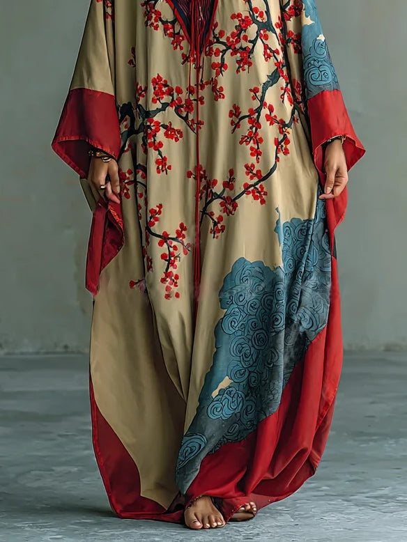 Lara | Elegant Floral Batwing Sleeve Summer Maxi Dress