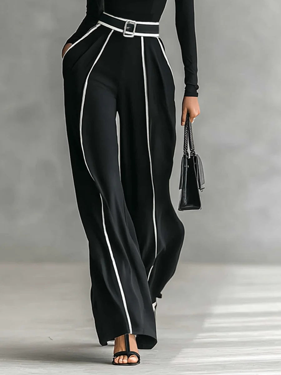 Emma | Elegant two-piece set with high collar and wide-leg trousers