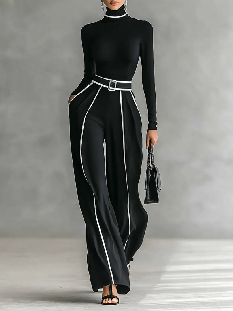 Emma | Elegant two-piece set with high collar and wide-leg trousers