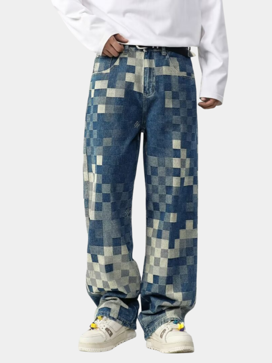 Pixel Effect Denim Jeans for Men