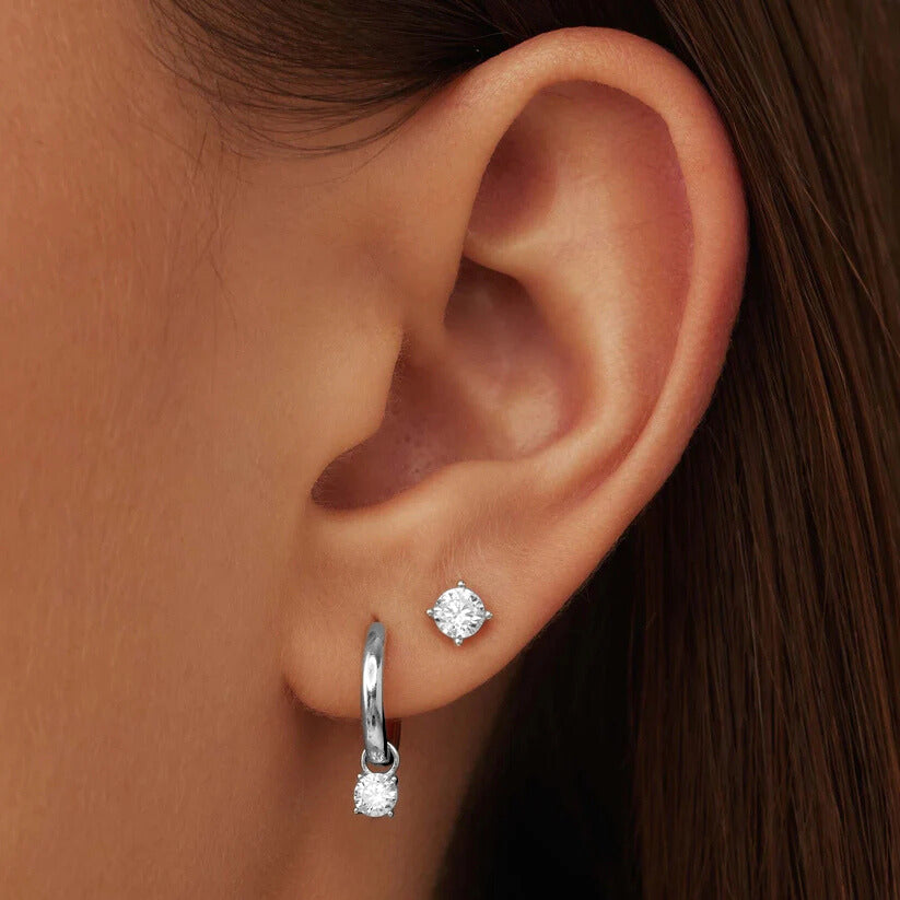 Moon Tears Stone Earrings Set | White Gold