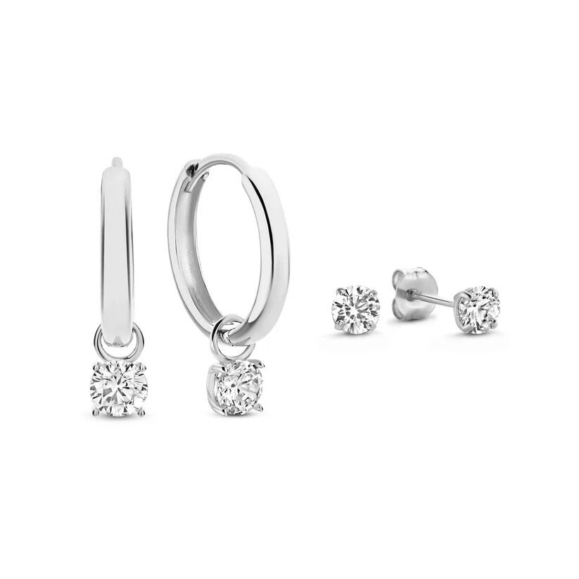 Moon Tears Stone Earrings Set | White Gold