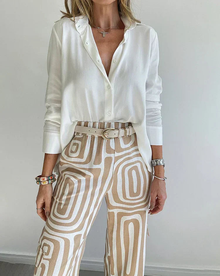Liora | Elegant Printed Wide Leg Two Piece Summer Set