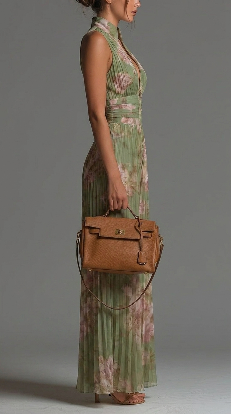 Zsófia Jumpsuit | Jumpsuit in chiffon plissettato verde