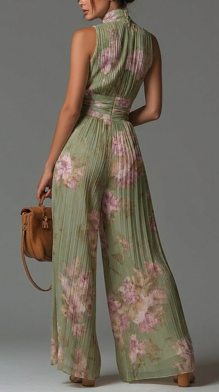 Zsófia Jumpsuit | Jumpsuit in chiffon plissettato verde