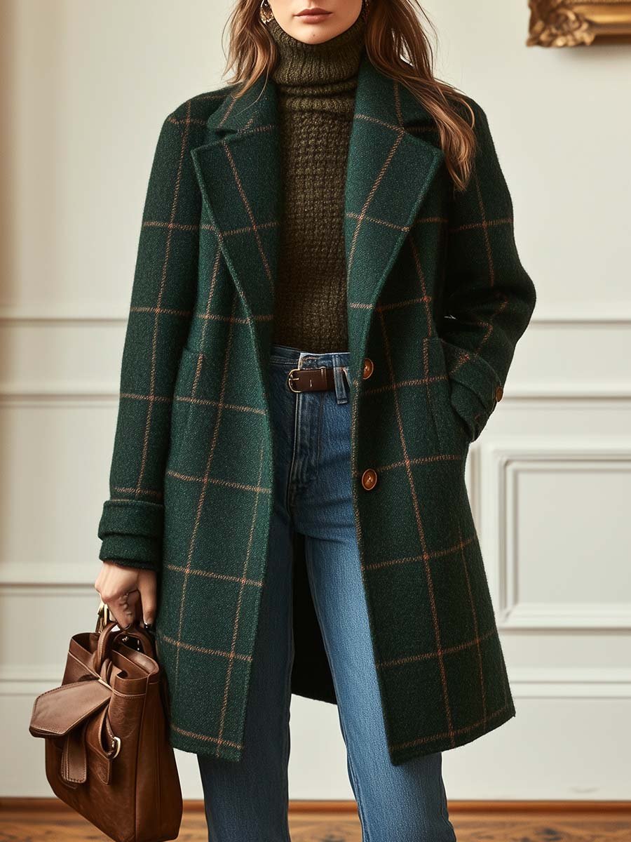 Valeria | Elegant Checked Wool Coat