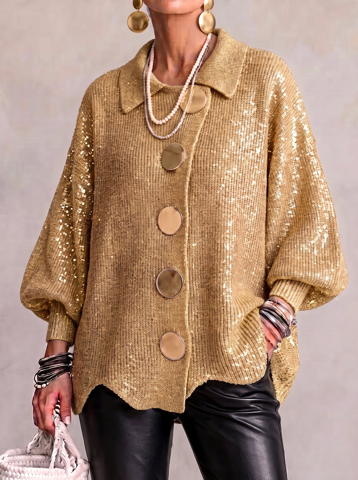 Isadora™ | Cardigan Oversize con Collo e Grandi Bottoni in Metallo