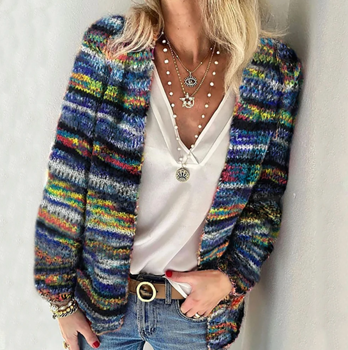 Pemba | Cardigan aperto in maglia multicolore per donna