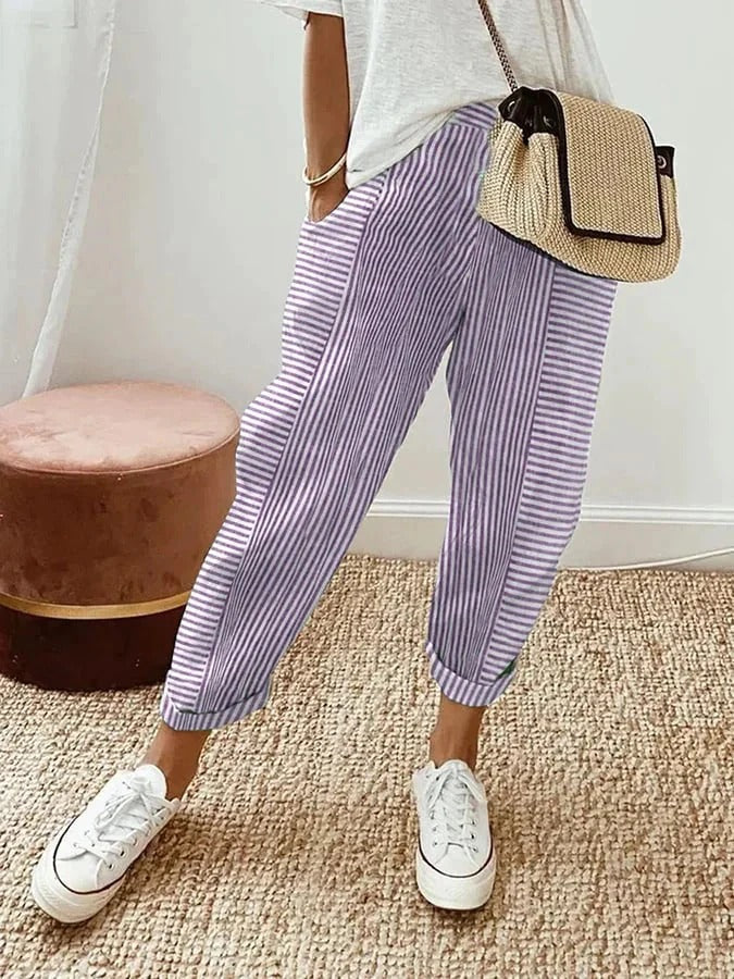 Amynelle | Striped Pants Loose Fit Cropped Summer Pants