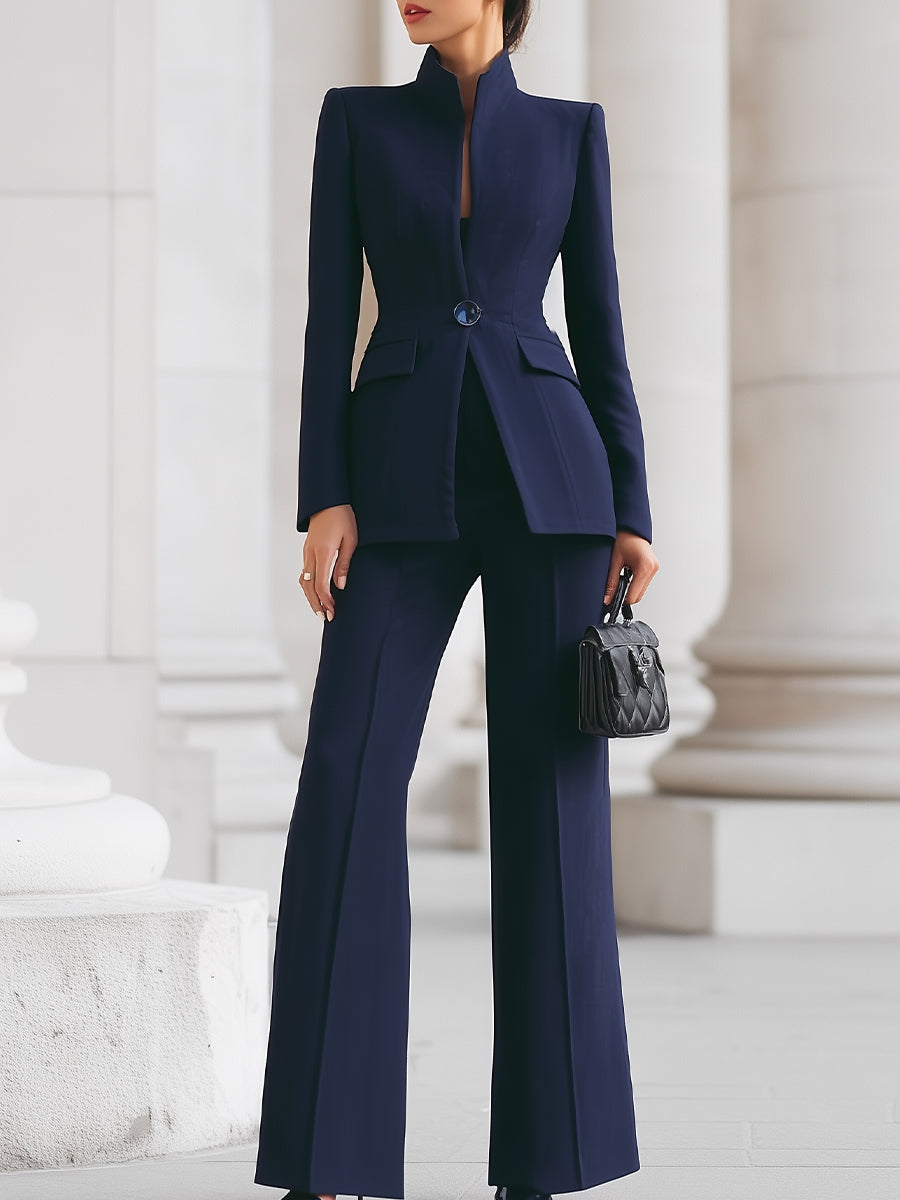 Completo Elegante con Blazer a Collo Alto e Pantaloni a Gamba Larga