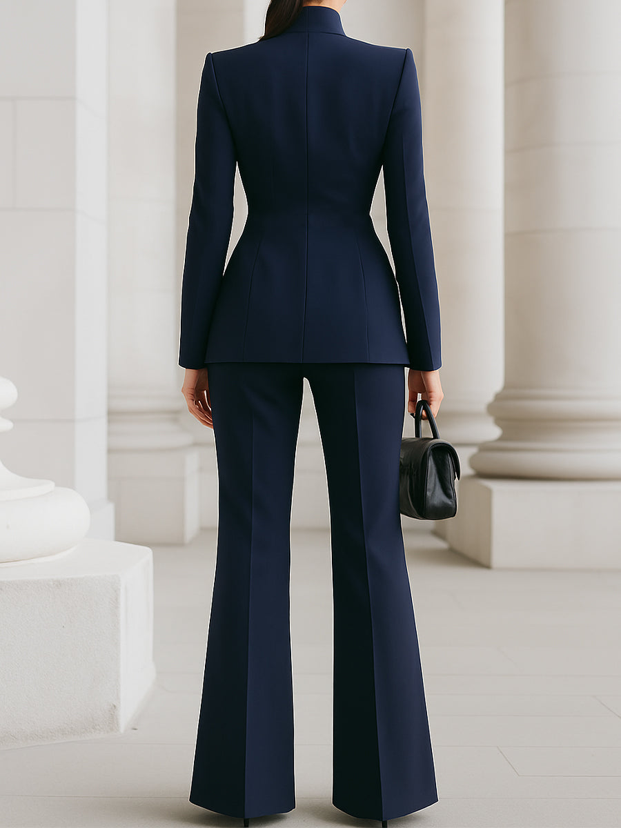 Completo Elegante con Blazer a Collo Alto e Pantaloni a Gamba Larga