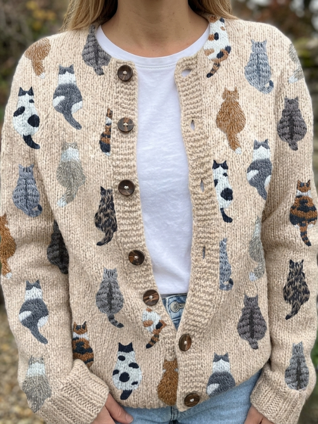 Solvara | Cardigan donna con stampa di gatti