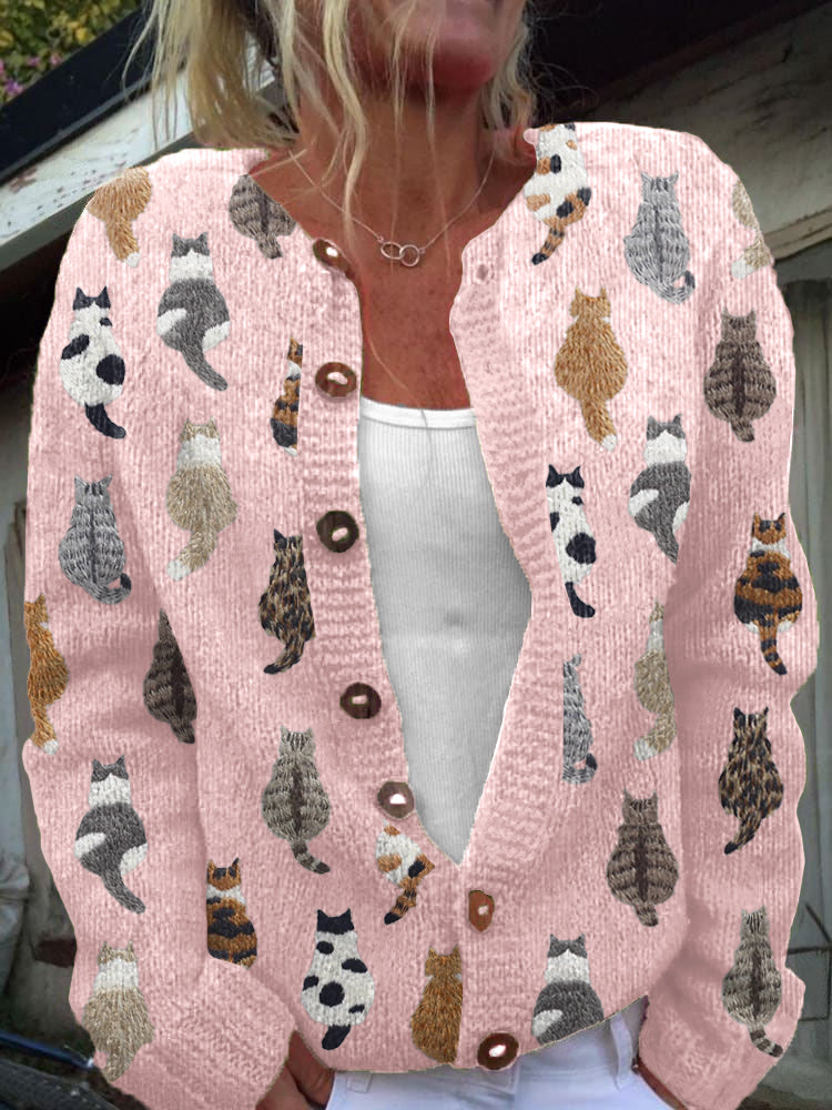 Solvara | Cardigan donna con stampa di gatti