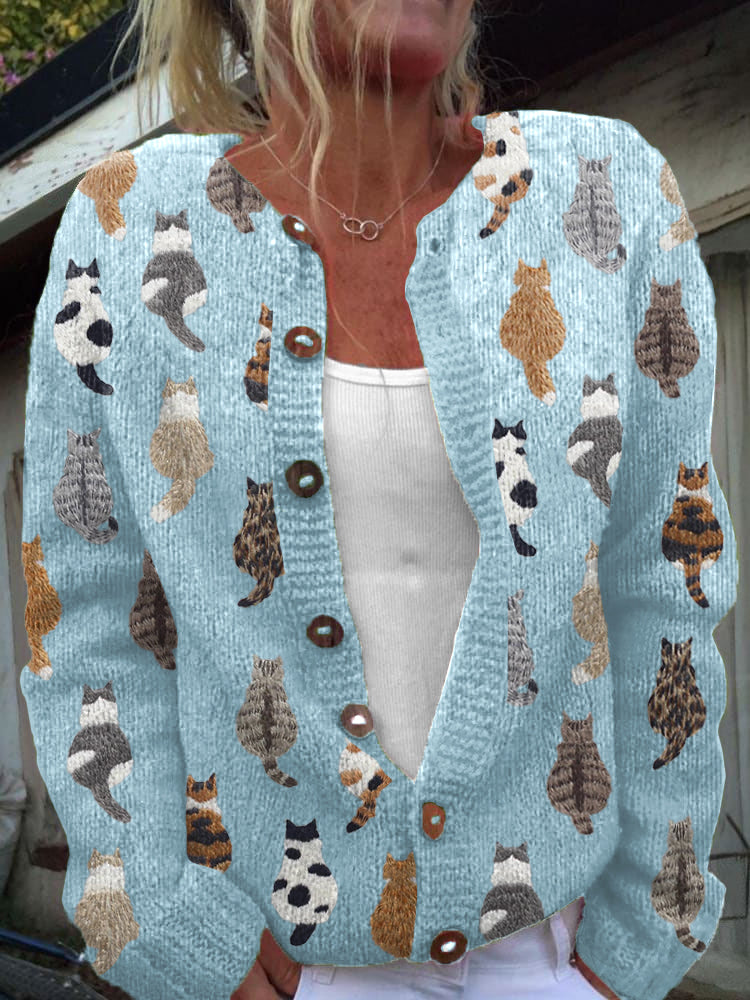 Solvara | Cardigan donna con stampa di gatti